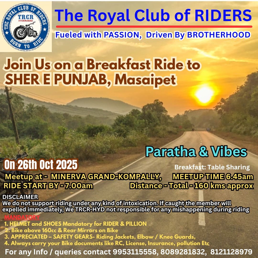 Breakfast RIDE to SHER E PUNJAB, Masaipet