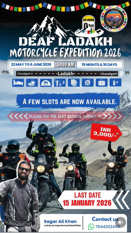 Deaf Ladakh motorcycle expedition 2026