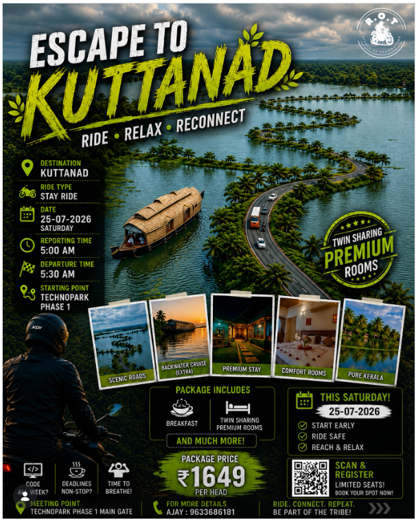 🏍️ Kuttanad Stay Ride – Calling All Techie Riders! 🌾🌊